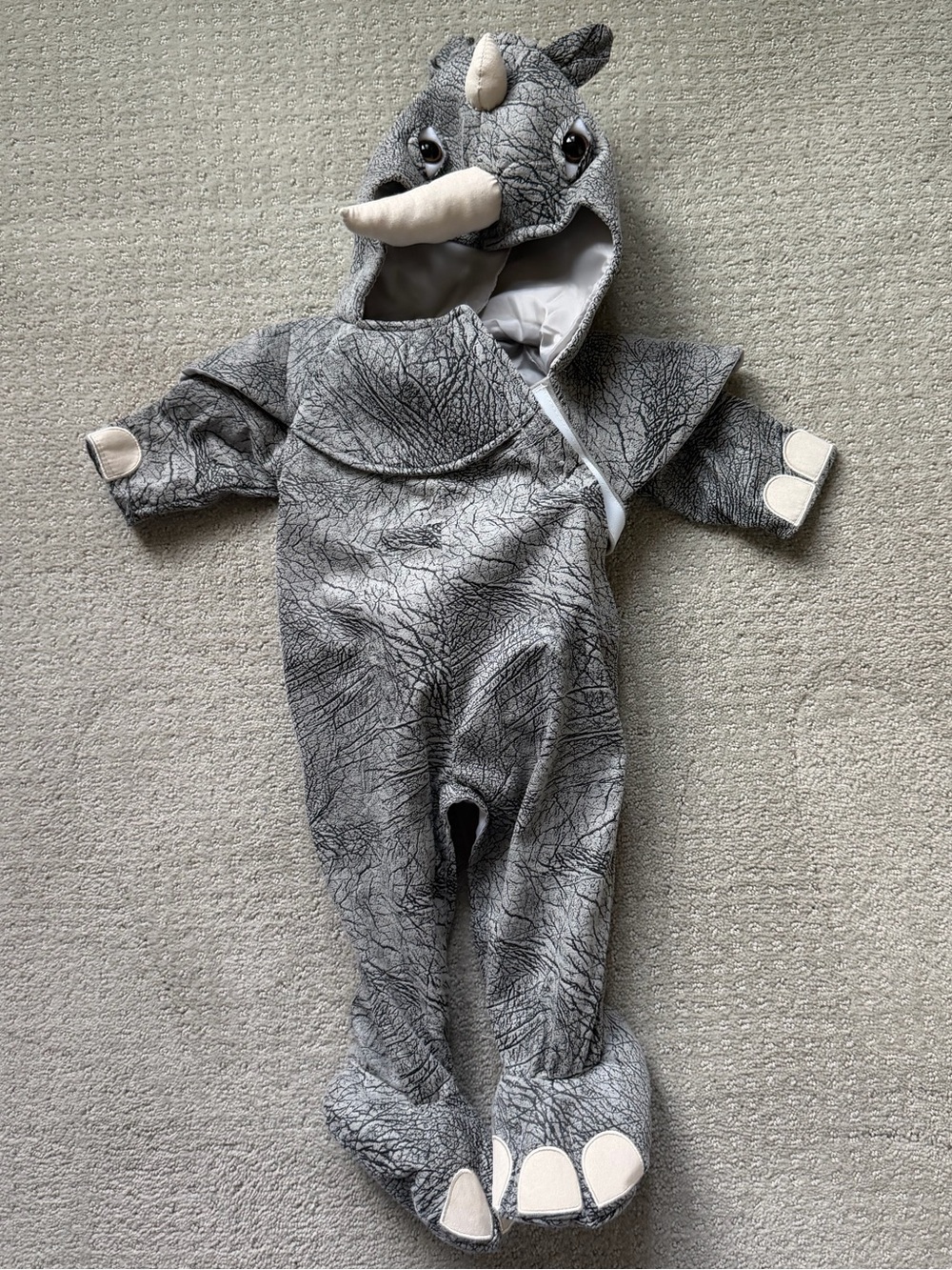 Kids Gray Rhino One-Piece Footie with Hood
